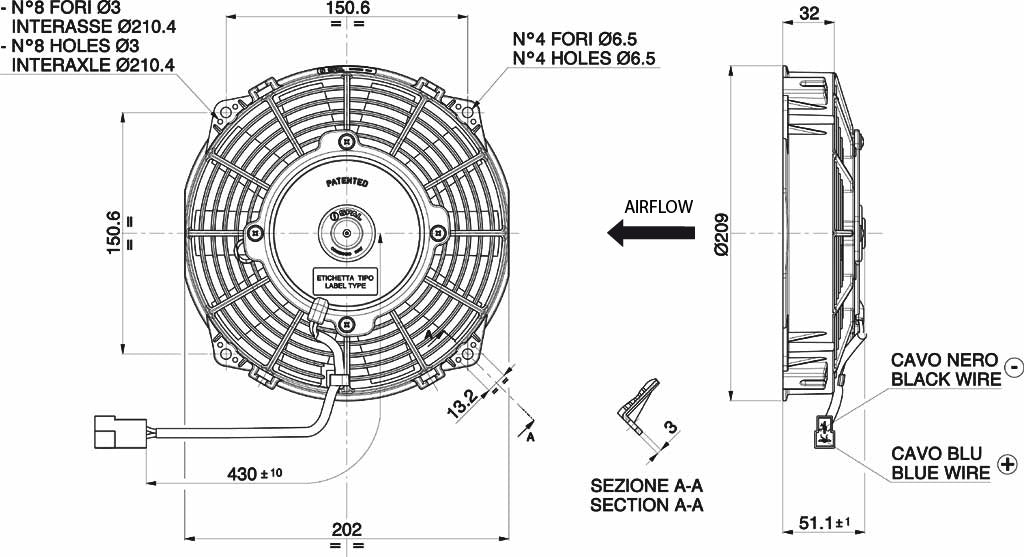 SPAL fan 190 mm — pusher