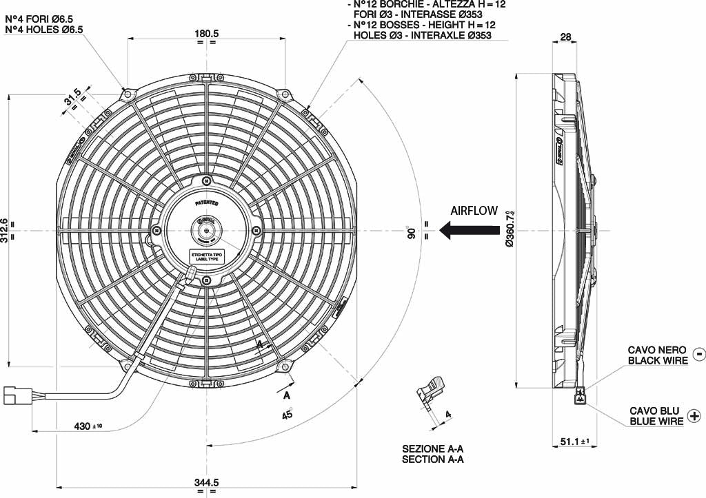 SPAL fan 330 mm — pusher