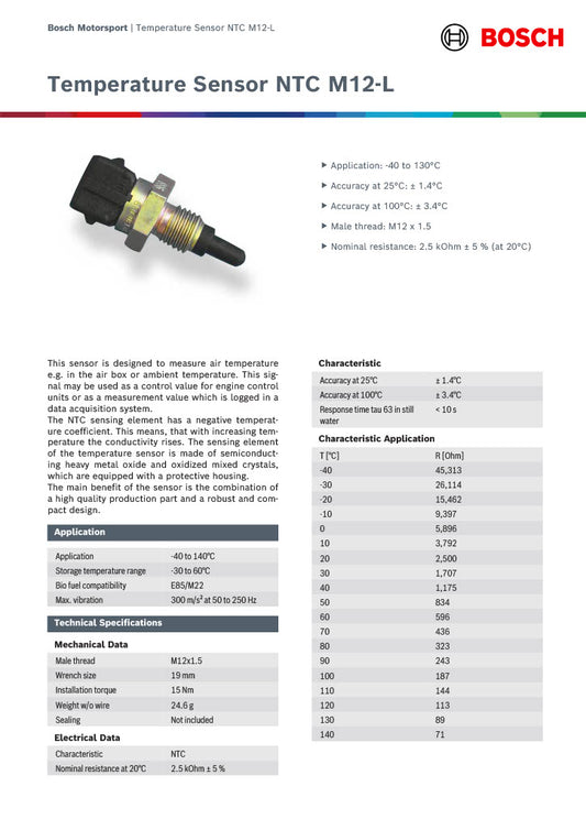 Bosch luchttemperatuursensor M12×1,5
